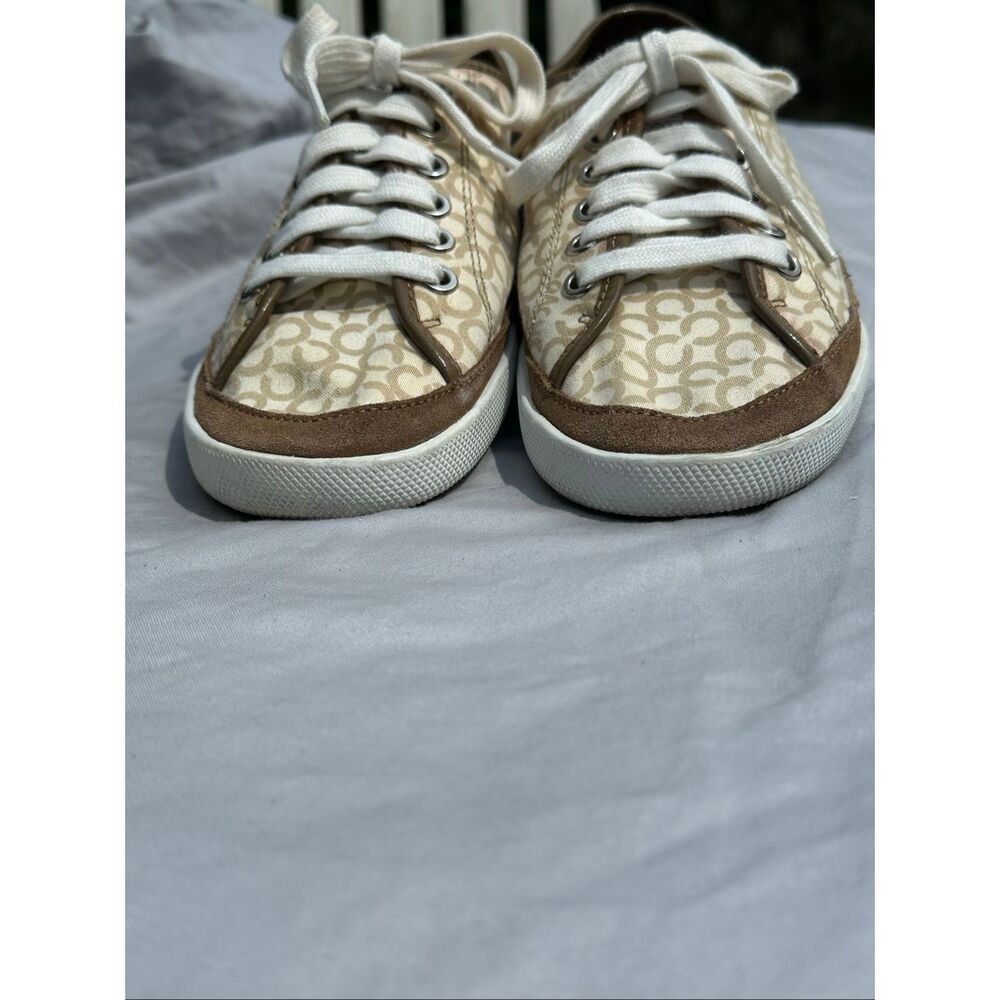 Coach Signature Canvas Sneakers Brown Tan Lace Up Low Top Casual Shoes Women’s 7 - Picture 5 of 12